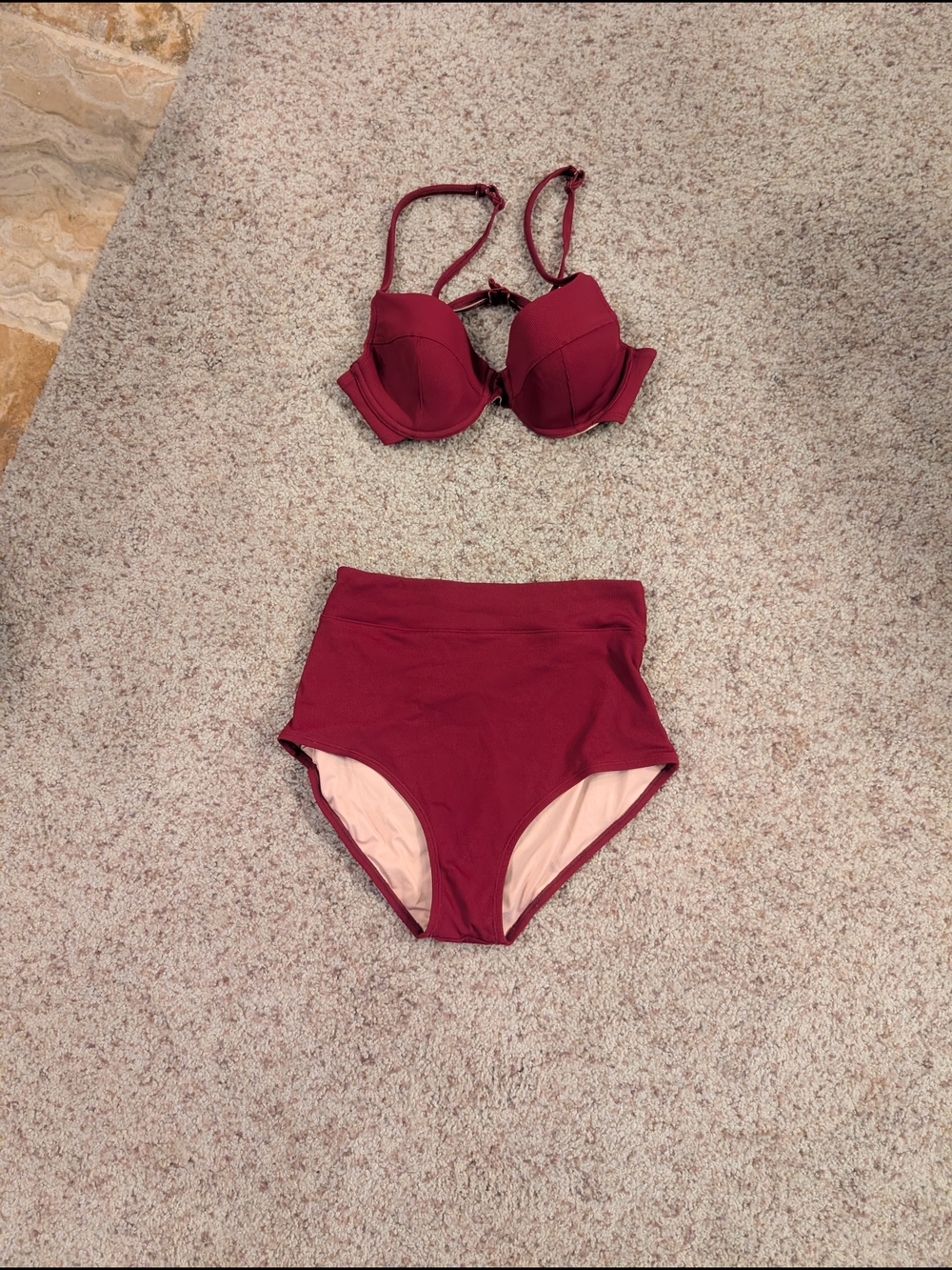 Mott 50 High-Waist Ribbed Burgundy Women’s Bikini Set (Top 34b, Bottom m)